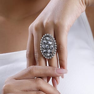 D'Joy Artisan Crafted White Buffalo 5.15 ctw Ottoman Floral Ring in Black Oxidized Sterling Silver (Size 5.0)