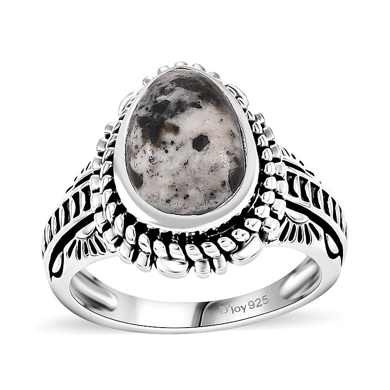D'Joy Artisan Crafted White Buffalo 3.50 ctw Solitaire Ring in Black Oxidized Sterling Silver (Size 10.0)