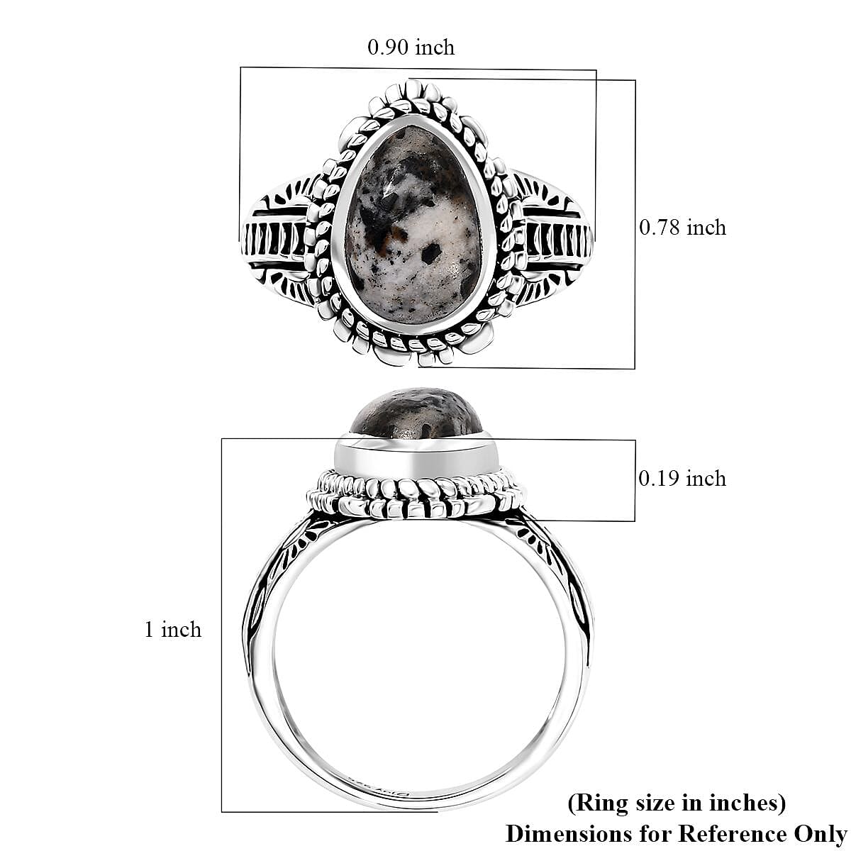 D'Joy Artisan Crafted White Buffalo 3.50 ctw Solitaire Ring in Black Oxidized Sterling Silver (Size 10.0)
