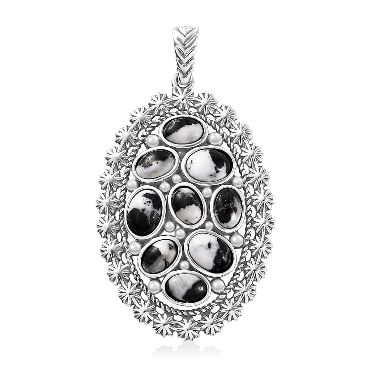 Artisan Crafted White Buffalo 5.20 ctw Ottoman Floral Pendant in Black Oxidized Sterling Silver image number 0