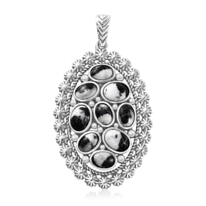 Artisan Crafted White Buffalo 5.20 ctw Ottoman Floral Pendant in Black Oxidized Sterling Silver