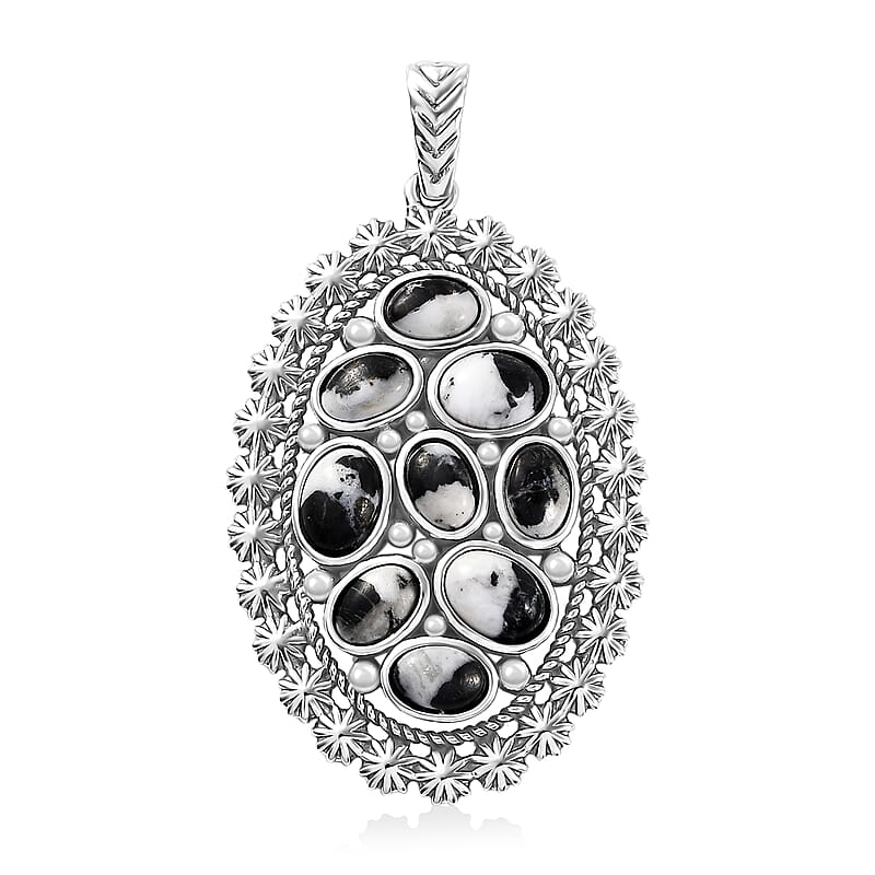 D'Joy Artisan Crafted White Buffalo 5.20 ctw Ottoman Floral Pendant without Chain in Black Oxidized Sterling Silver