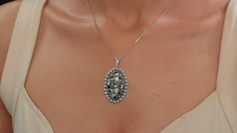 D'Joy Artisan Crafted White Buffalo 5.20 ctw Ottoman Floral Pendant without Chain in Black Oxidized Sterling Silver