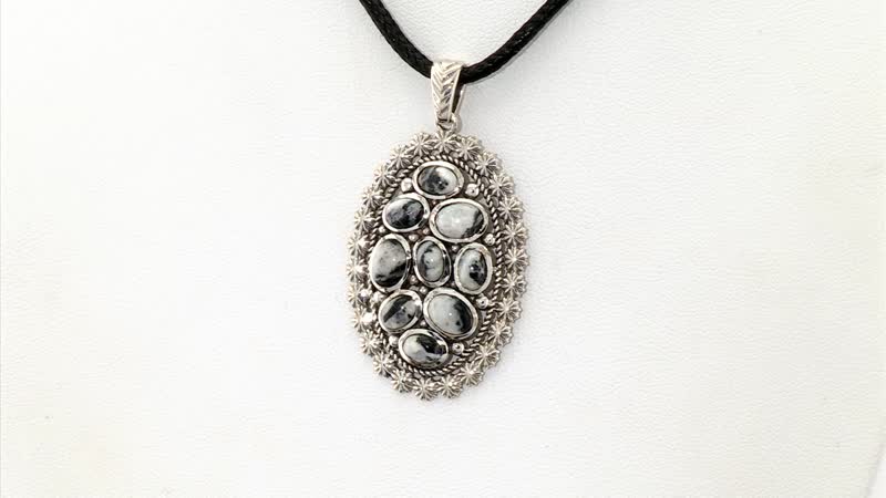 D'Joy Artisan Crafted White Buffalo 5.20 ctw Ottoman Floral Pendant without Chain in Black Oxidized Sterling Silver