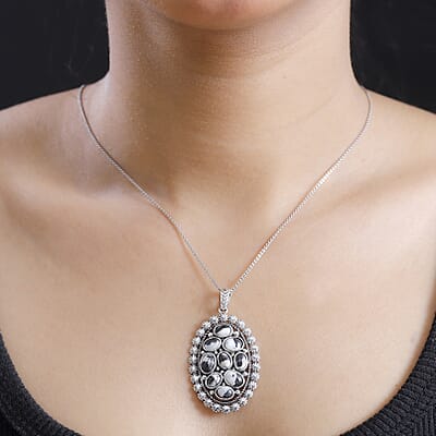 D'Joy Artisan Crafted White Buffalo 5.20 ctw Ottoman Floral Pendant without Chain in Black Oxidized Sterling Silver