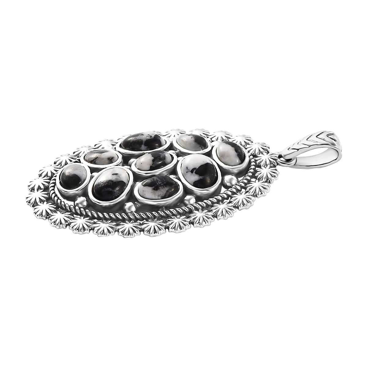 Artisan Crafted White Buffalo 5.20 ctw Ottoman Floral Pendant in Black Oxidized Sterling Silver image number 3