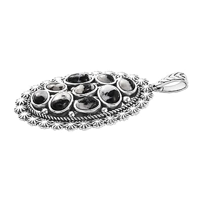D'Joy Artisan Crafted White Buffalo 5.20 ctw Ottoman Floral Pendant without Chain in Black Oxidized Sterling Silver