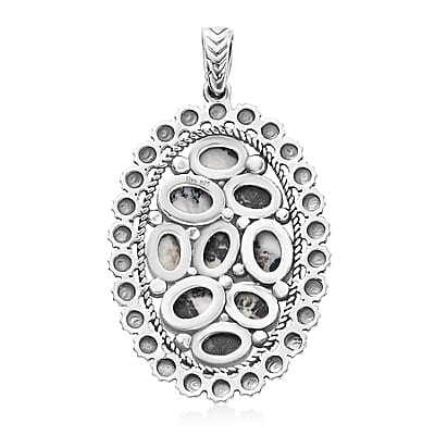 D'Joy Artisan Crafted White Buffalo 5.20 ctw Ottoman Floral Pendant without Chain in Black Oxidized Sterling Silver