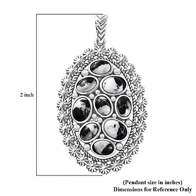 D'Joy Artisan Crafted White Buffalo 5.20 ctw Ottoman Floral Pendant without Chain in Black Oxidized Sterling Silver