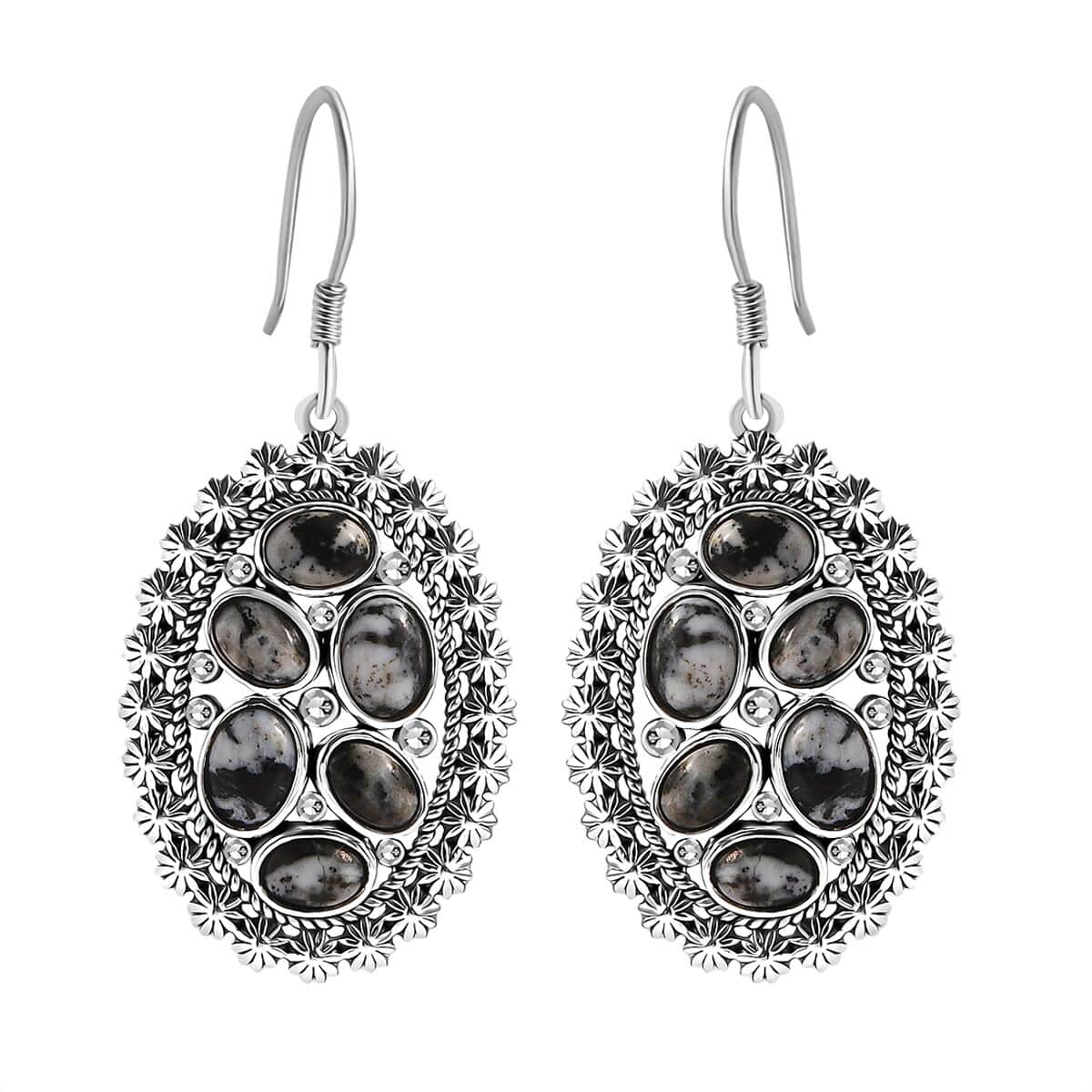 Artisan Crafted White Buffalo 7.10 ctw Ottoman Floral Earrings in Black Oxidized Sterling Silver image number 0