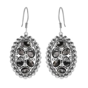 Artisan Crafted White Buffalo 7.10 ctw Ottoman Floral Earrings in Black Oxidized Sterling Silver