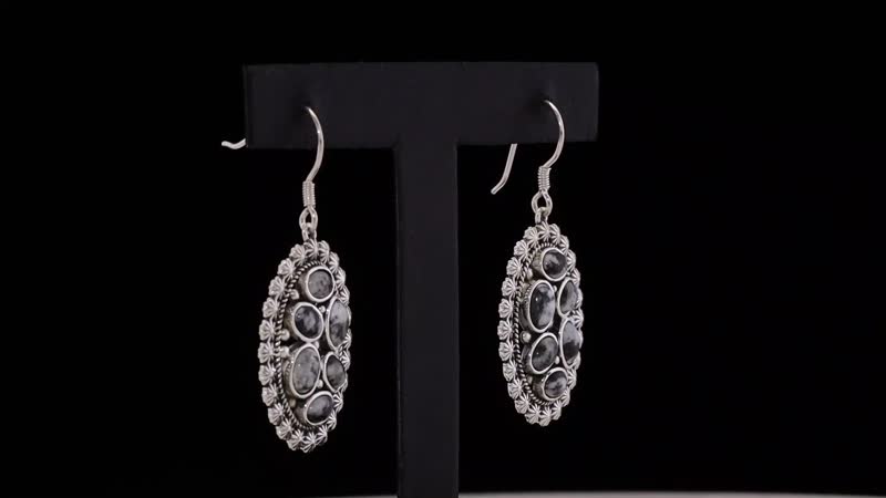 D'Joy Artisan Crafted White Buffalo 7.10 ctw Ottoman Floral Earrings in Black Oxidized Sterling Silver