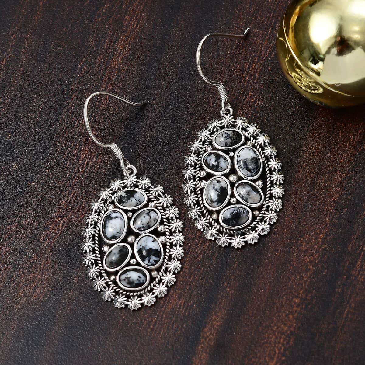 Artisan Crafted White Buffalo 7.10 ctw Ottoman Floral Earrings in Black Oxidized Sterling Silver image number 1