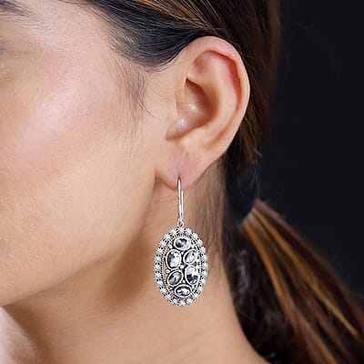 D'Joy Artisan Crafted White Buffalo 7.10 ctw Ottoman Floral Earrings in Black Oxidized Sterling Silver