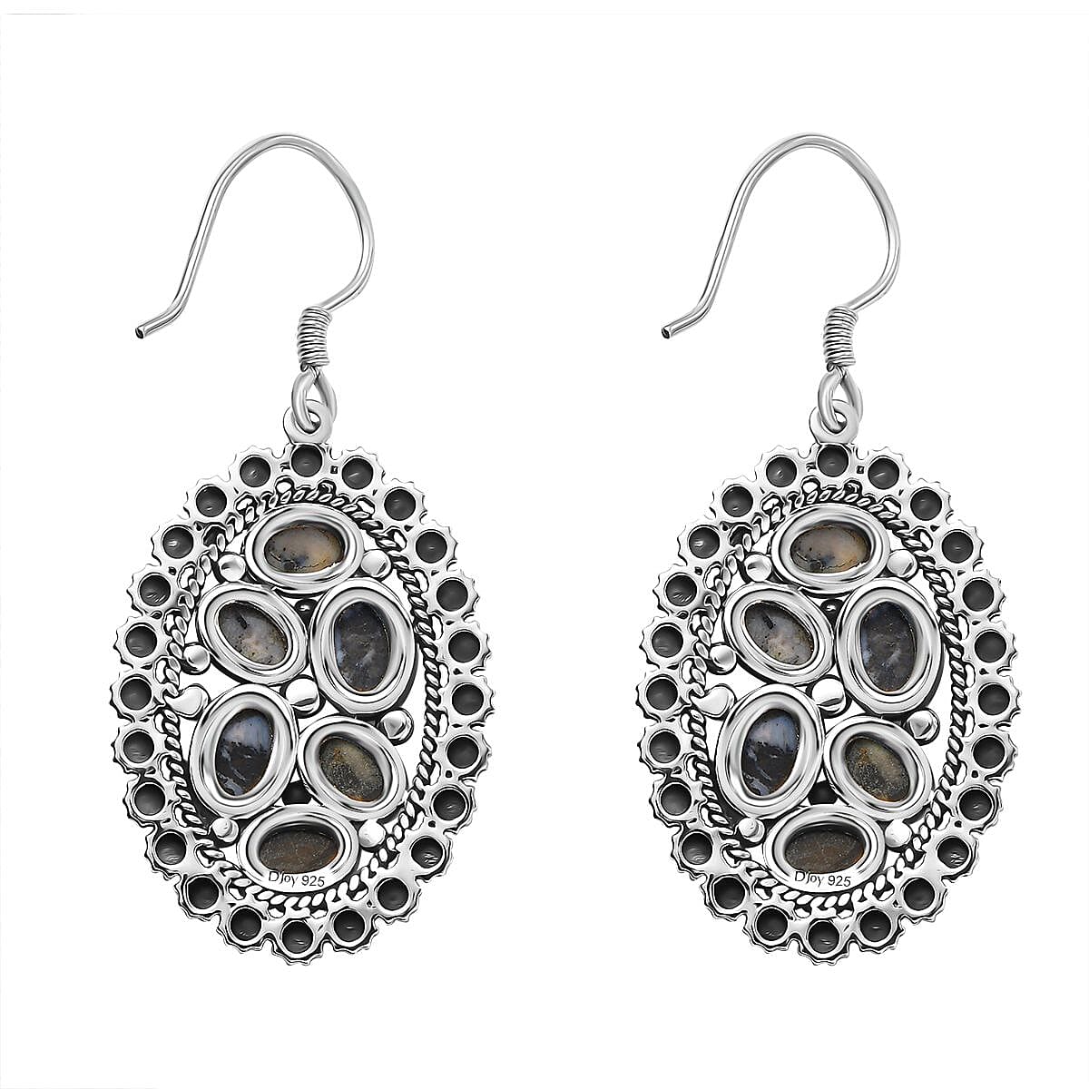 D'Joy Artisan Crafted White Buffalo 7.10 ctw Ottoman Floral Earrings in Black Oxidized Sterling Silver