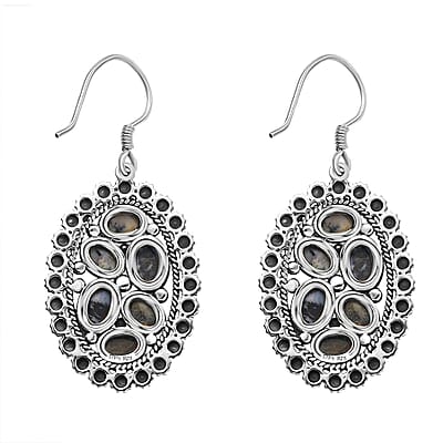 D'Joy Artisan Crafted White Buffalo 7.10 ctw Ottoman Floral Earrings in Black Oxidized Sterling Silver
