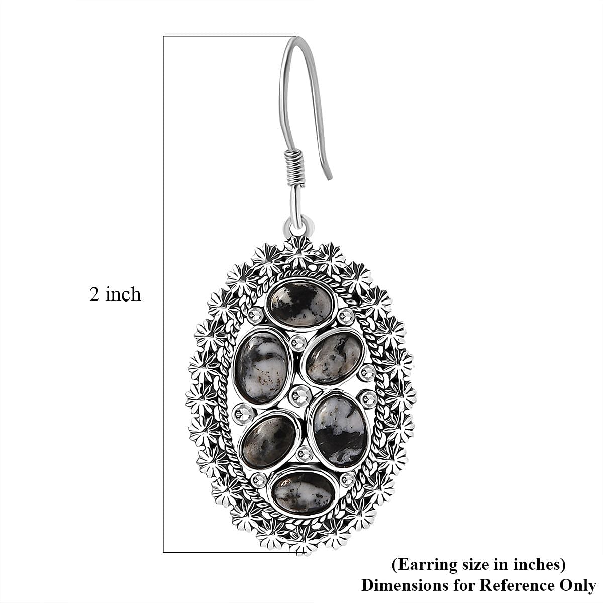 D'Joy Artisan Crafted White Buffalo 7.10 ctw Ottoman Floral Earrings in Black Oxidized Sterling Silver