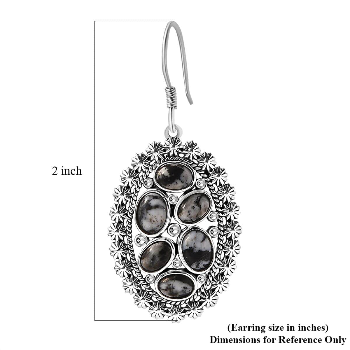 Artisan Crafted White Buffalo 7.10 ctw Ottoman Floral Earrings in Black Oxidized Sterling Silver image number 4