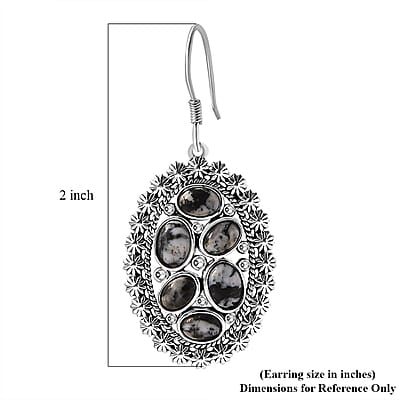 D'Joy Artisan Crafted White Buffalo 7.10 ctw Ottoman Floral Earrings in Black Oxidized Sterling Silver