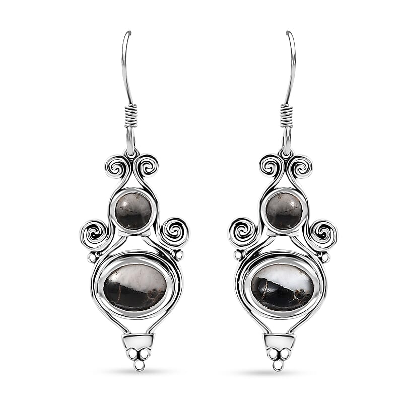 D'Joy Artisan Crafted White Buffalo 5.00 ctw Earrings in Black Oxidized Sterling Silver