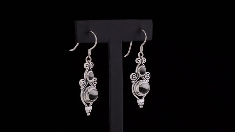 D'Joy Artisan Crafted White Buffalo 5.00 ctw Earrings in Black Oxidized Sterling Silver