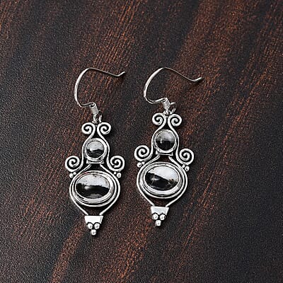 D'Joy Artisan Crafted White Buffalo 5.00 ctw Earrings in Black Oxidized Sterling Silver