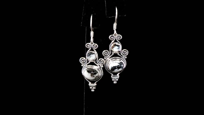 D'Joy Artisan Crafted White Buffalo 5.00 ctw Earrings in Black Oxidized Sterling Silver