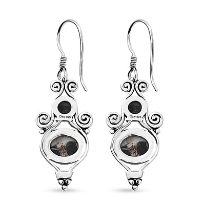 D'Joy Artisan Crafted White Buffalo 5.00 ctw Earrings in Black Oxidized Sterling Silver