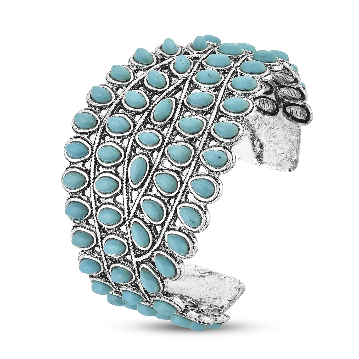 Blue Howlite 20.00 ctw Cuff Bracelet in Silvertone (7.50 In)