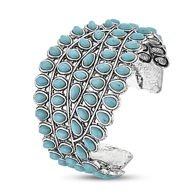 Blue Howlite 20.00 ctw Cuff Bracelet in Silvertone (7.50 In)