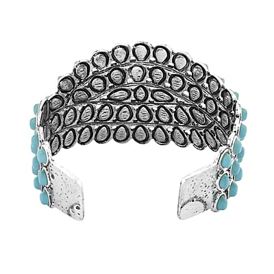 Blue Howlite 20.00 ctw Cuff Bracelet in Silvertone (7.50 In)