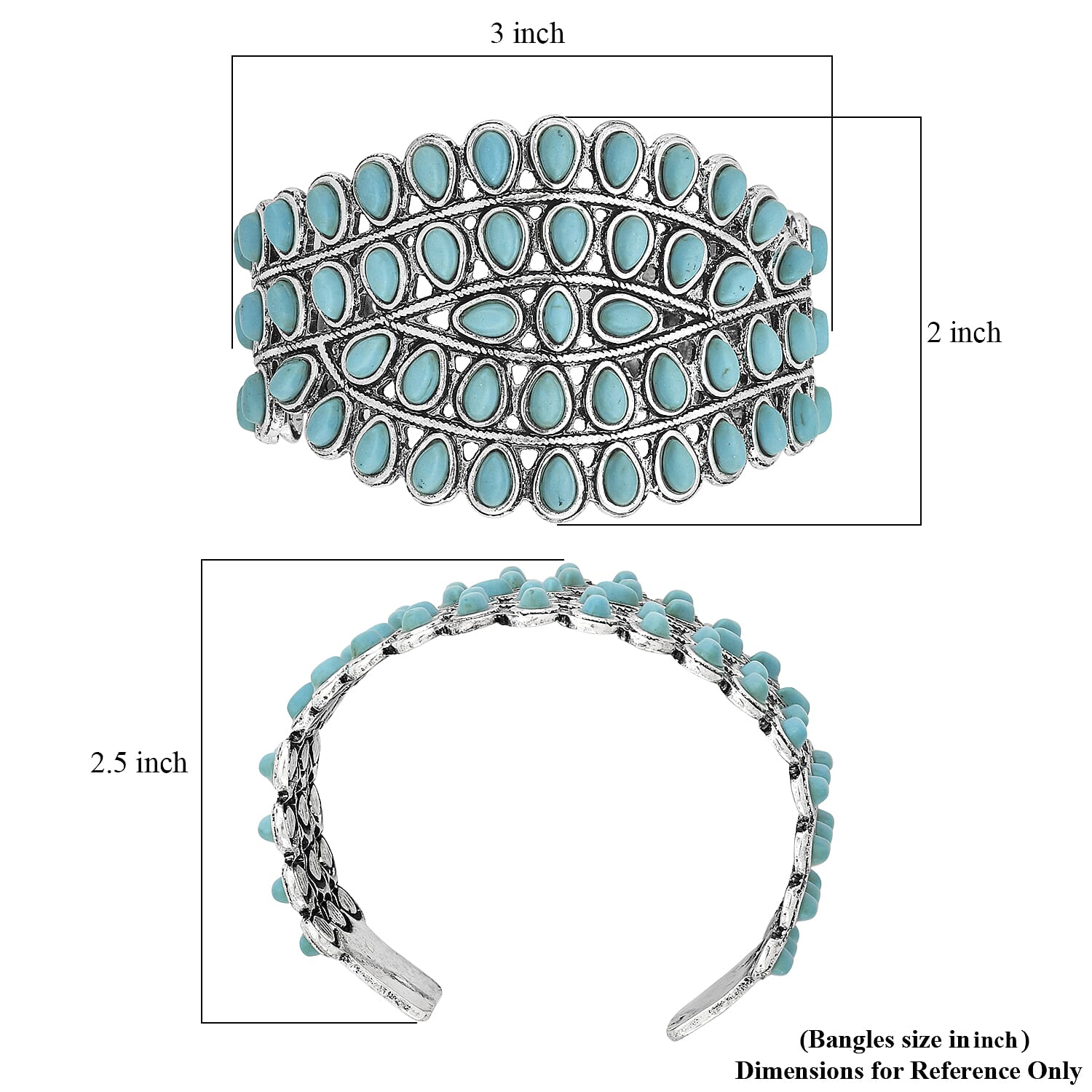 Blue Howlite 20.00 ctw Cuff Bracelet in Silvertone (7.50 In)