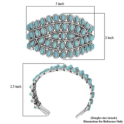 Blue Howlite 20.00 ctw Cuff Bracelet in Silvertone (7.50 In)