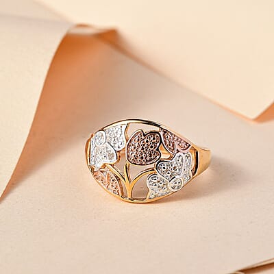 Karis Natural Champagne and White Diamond Accent Ring in 18K YG Plated (Size 10.0)