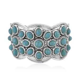 Doorbuster Blue Howlite 10.00 ctw Cuff Bracelet in Silvertone (7.50 In)