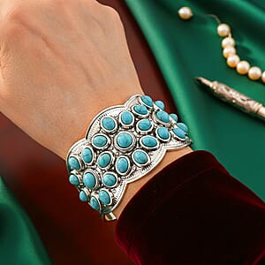 Doorbuster Constituted Blue Howlite 10.00 ctw Cuff Bracelet in Silvertone (7.50 In)