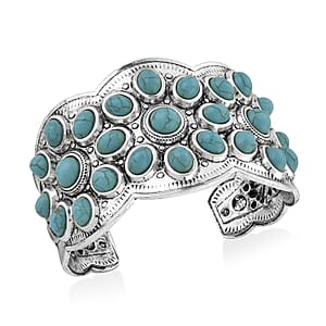 Doorbuster Constituted Blue Howlite 10.00 ctw Cuff Bracelet in Silvertone (7.50 In)
