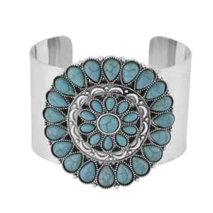 Blue Howlite 12.00 ctw Floral Cuff Bracelet in Silvertone (7.50 In)