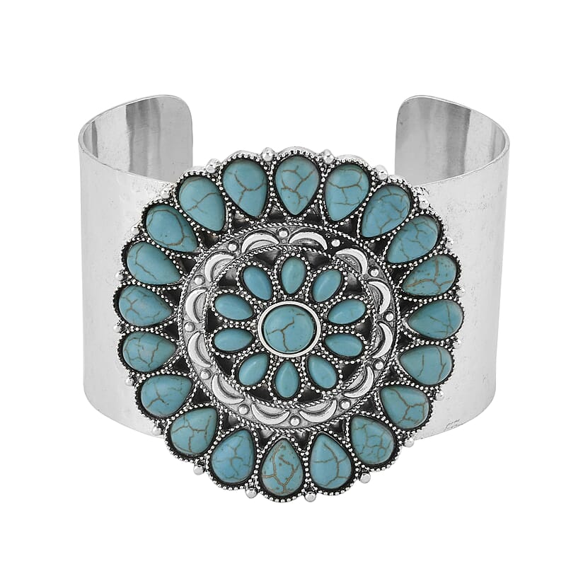 Constituted Blue Howlite 12.00 ctw Cuff Bracelet in Silvertone (7.50 In)