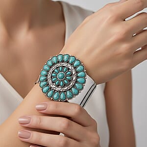 Doorbuster Constituted Blue Howlite 12.00 ctw Cuff Bracelet in Silvertone (7.50 In)