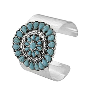 Doorbuster Constituted Blue Howlite 12.00 ctw Cuff Bracelet in Silvertone (7.50 In)