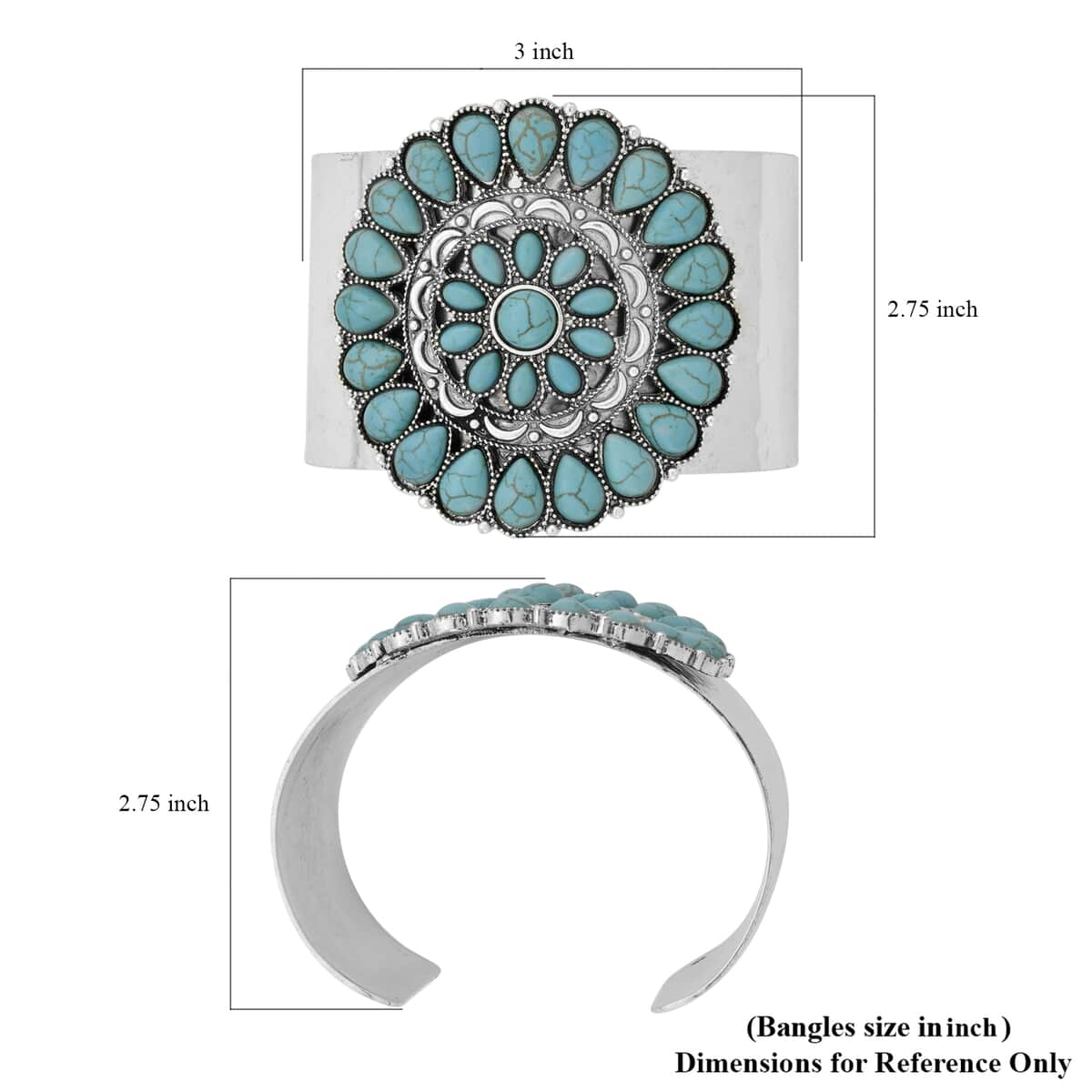 Doorbuster Blue Howlite 12.00 ctw Floral Cuff Bracelet in Silvertone (7.50 In) image number 4