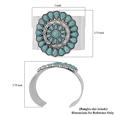 Constituted Blue Howlite 12.00 ctw Cuff Bracelet in Silvertone (7.50 In)