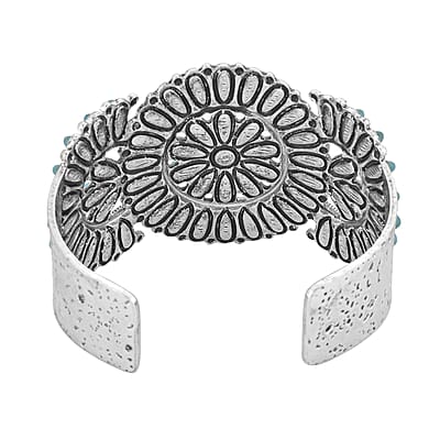 Blue Howlite 18.00 ctw Floral Cuff Bracelet in Silvertone (7.50 In)
