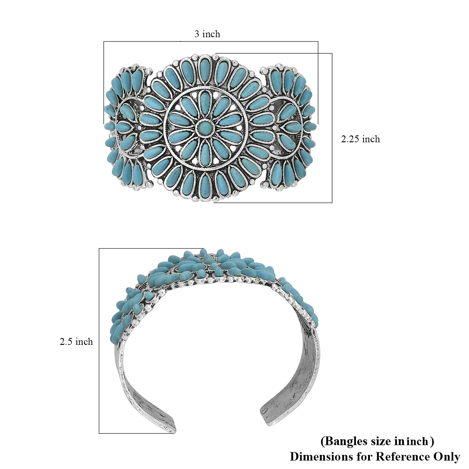 Blue Howlite 18.00 ctw Floral Cuff Bracelet in Silvertone (7.50 In)