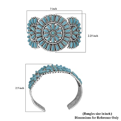 Blue Howlite 18.00 ctw Floral Cuff Bracelet in Silvertone (7.50 In)