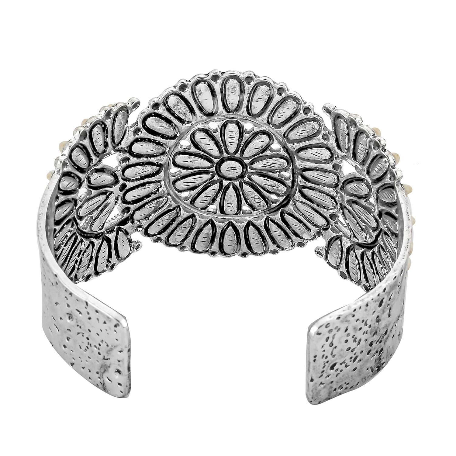 White Howlite 18.00 ctw Floral Cuff Bracelet in Silvertone (7.50 In)