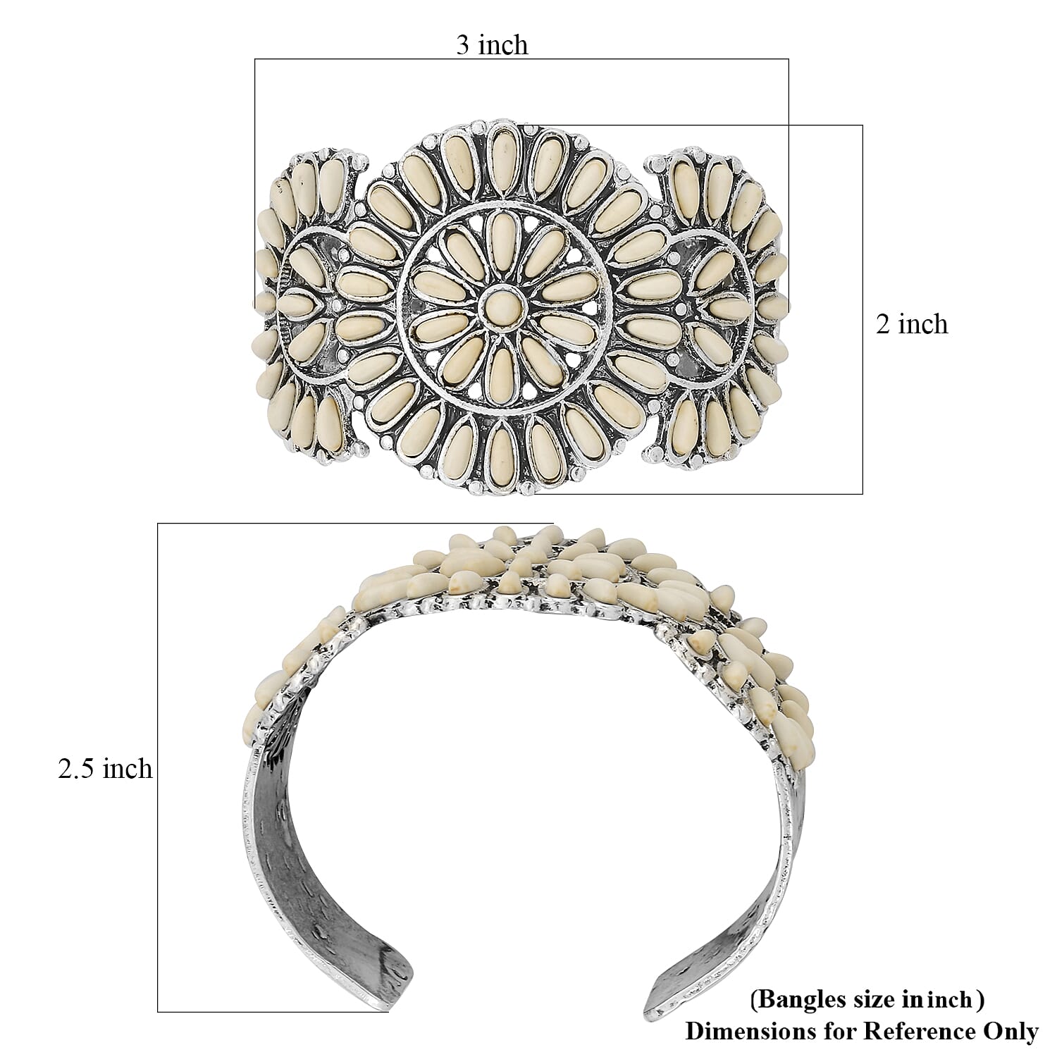 White Howlite 18.00 ctw Floral Cuff Bracelet in Silvertone (7.50 In)