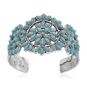 Blue Howlite 12.00 ctw Floral Cuff Bracelet in Silvertone (7.50 In)