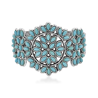 Blue Howlite 12.00 ctw Floral Cuff Bracelet in Silvertone (7.50 In)